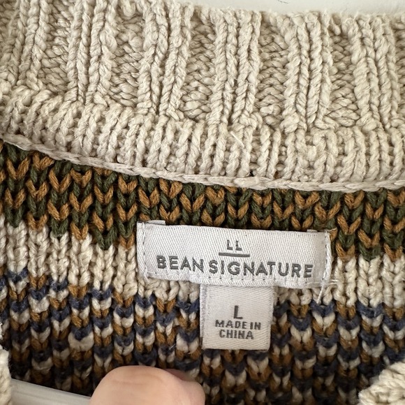L.L. Bean Aztec Pattern Sweater Women's Large Beige Chunky Knit Cotton Tribal - Picture 5 of 9